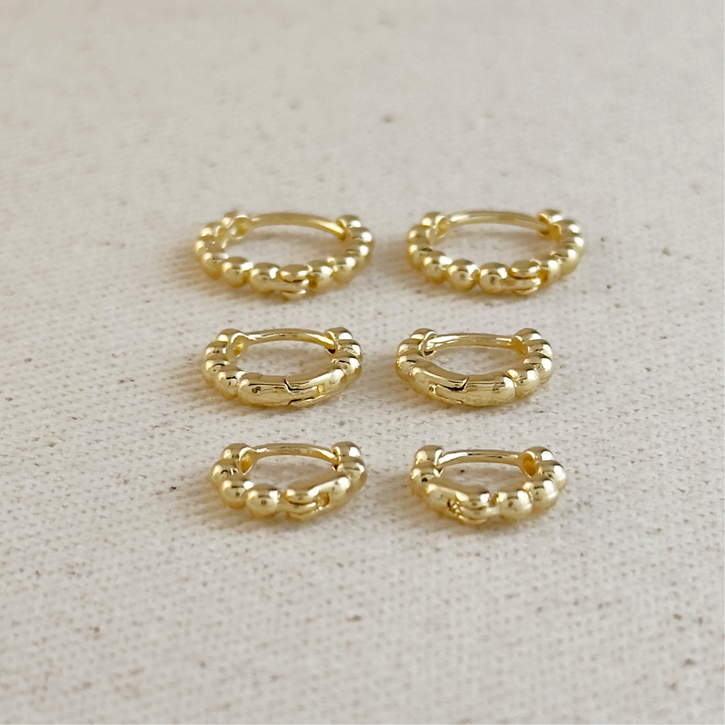 Mini clicker obročasti uhani z drobnimi kroglicami • 18k Gold Filled