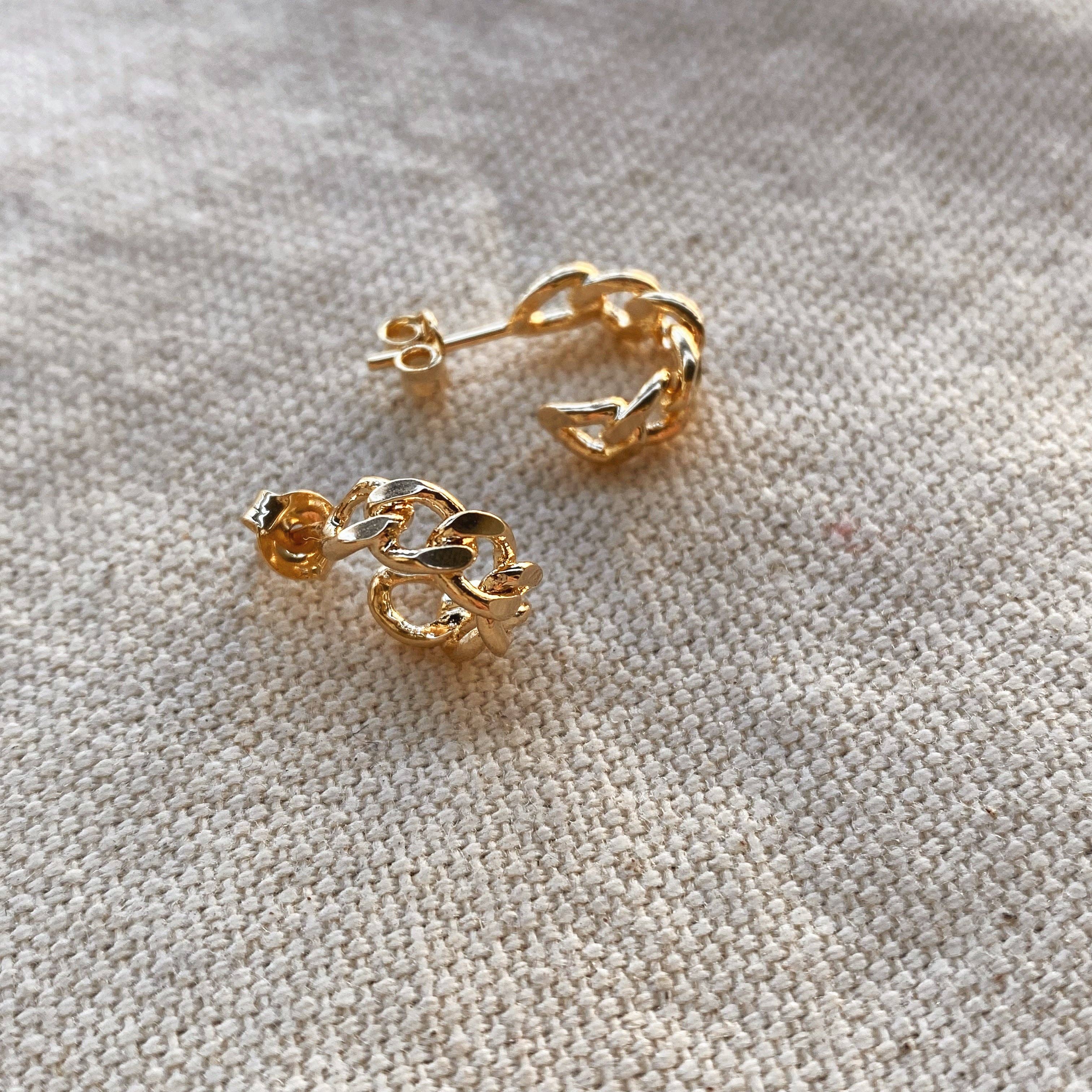 Petite C-hoop uhani s kubansko verigo • 18k Gold Filled