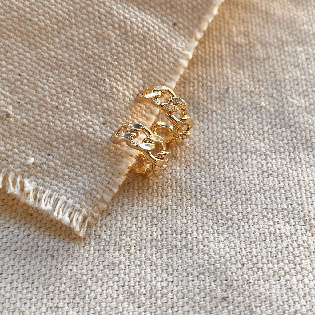 Petite C-hoop uhani s kubansko verigo • 18k Gold Filled