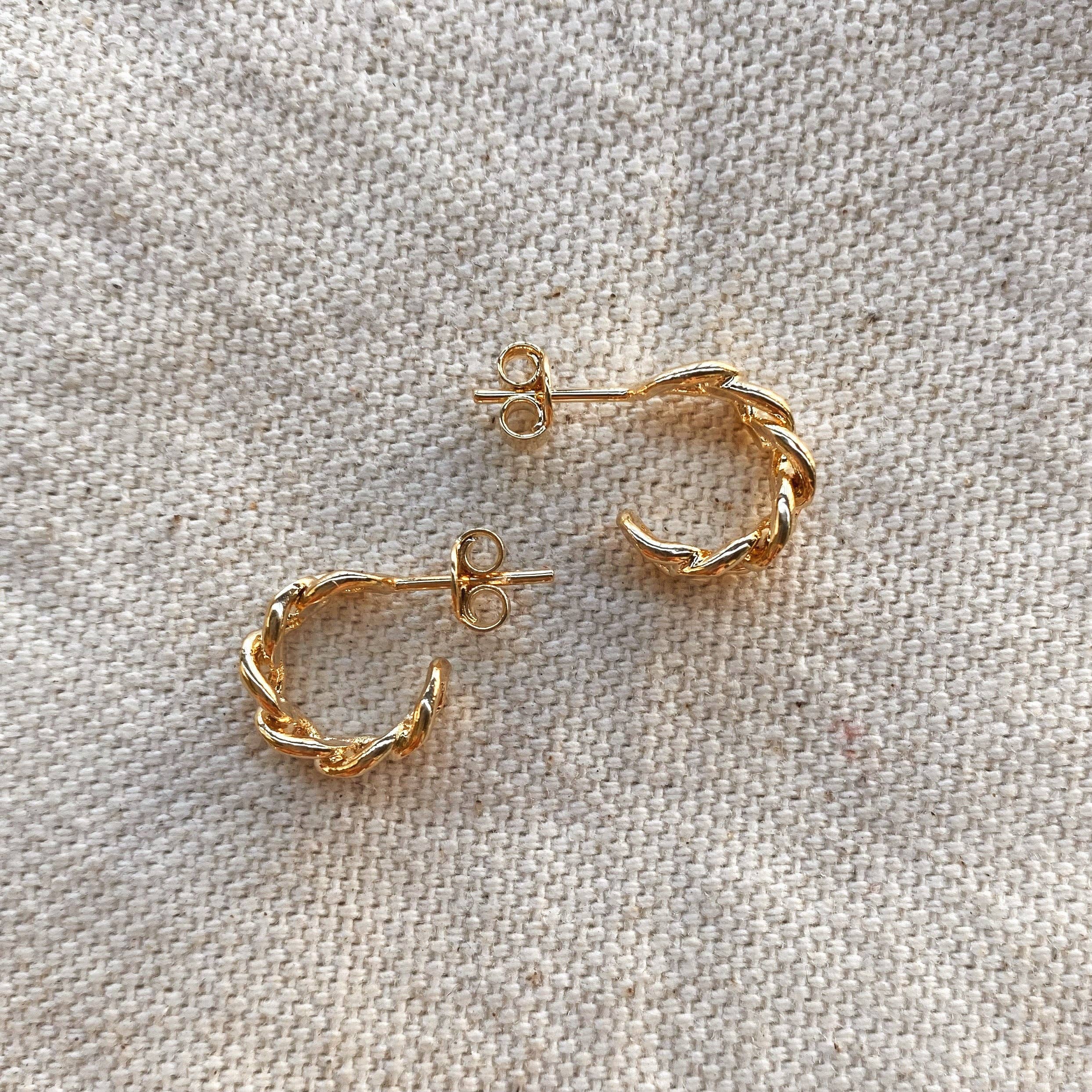 Petite C-hoop uhani s kubansko verigo • 18k Gold Filled