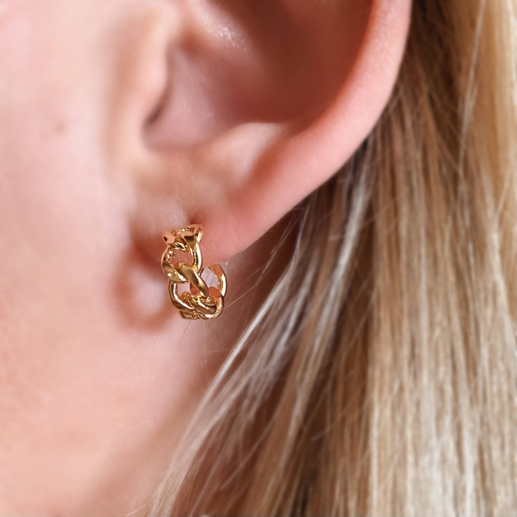 Petite C-hoop uhani s kubansko verigo • 18k Gold Filled