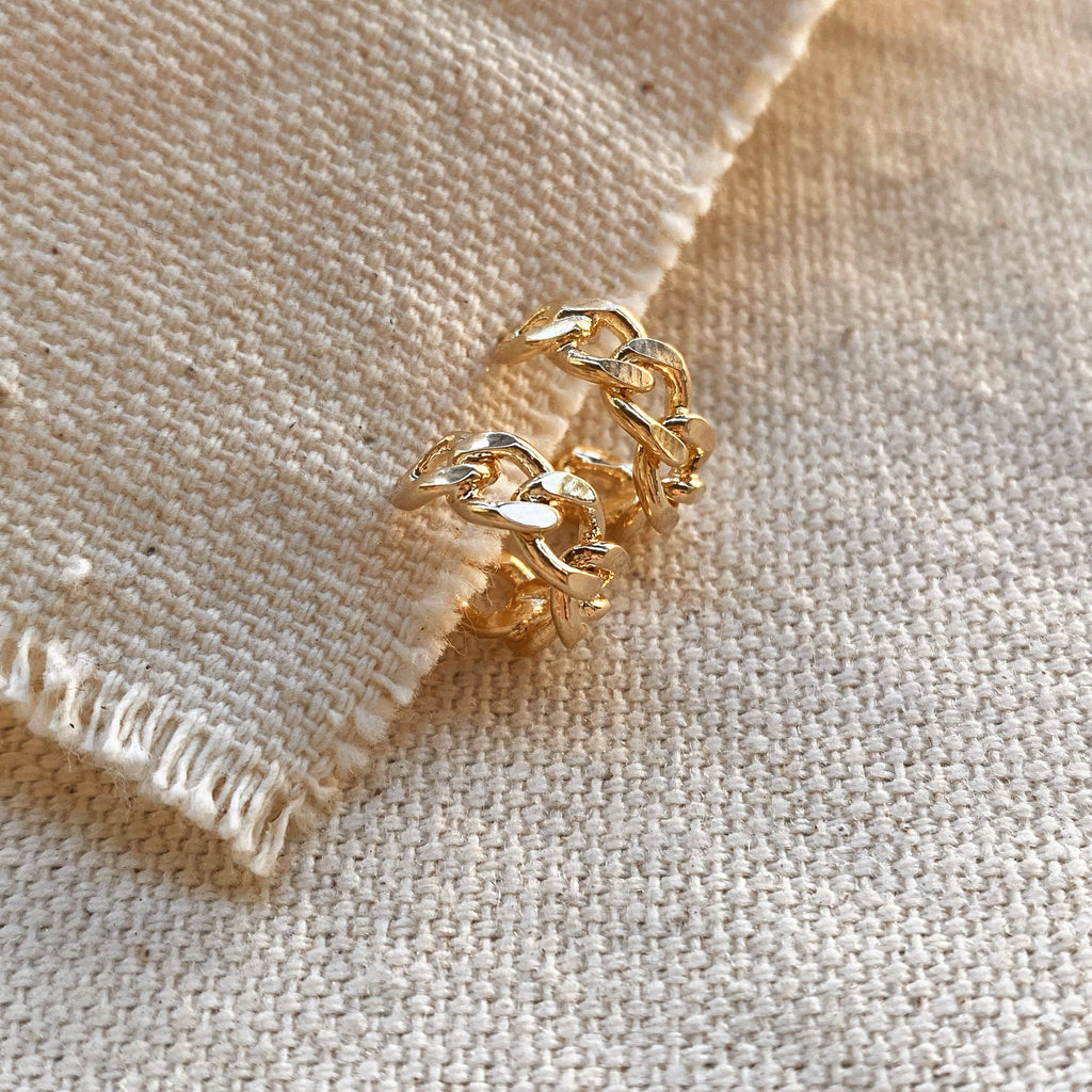 Petite C-hoop uhani s kubansko verigo • 18k Gold Filled