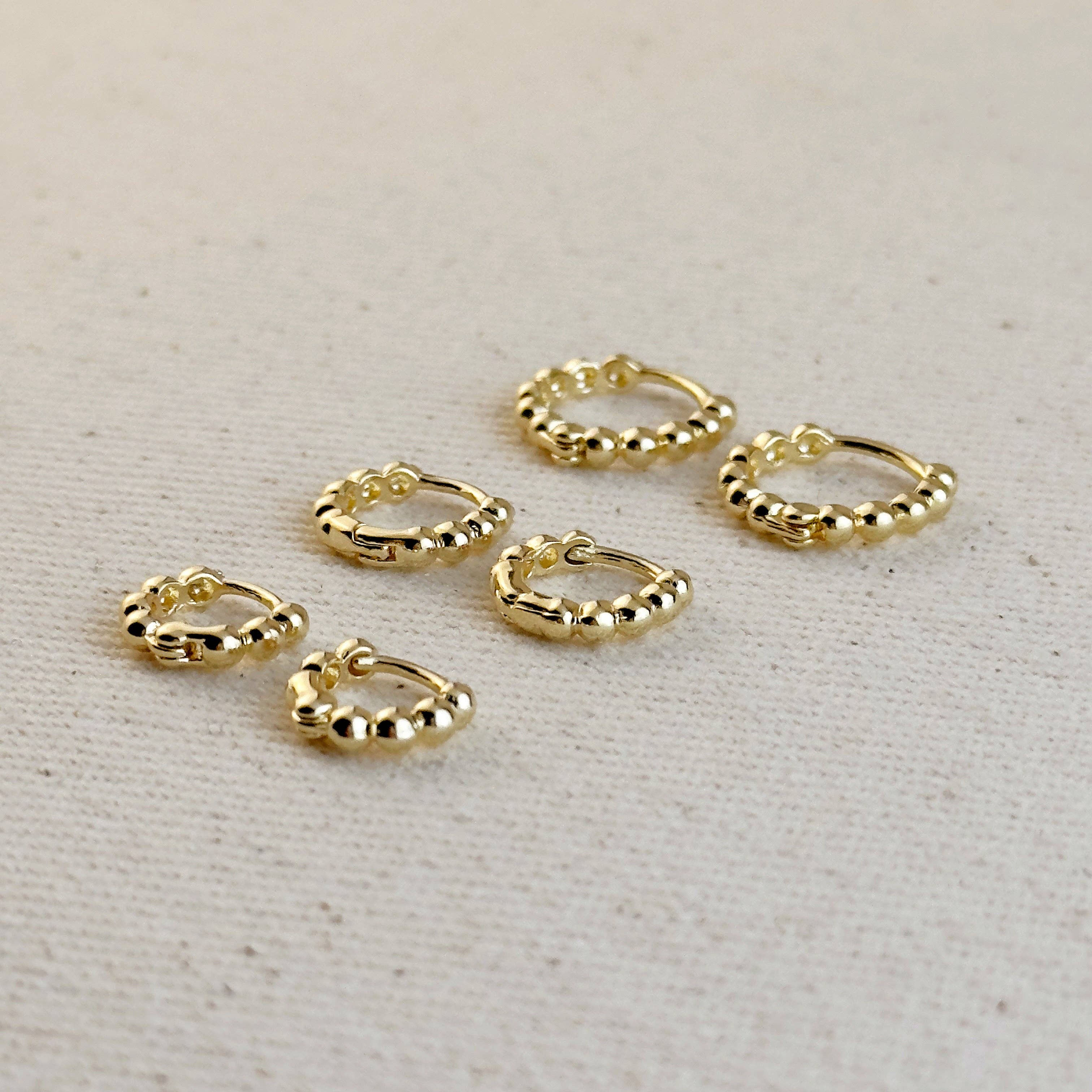 Mini clicker obročasti uhani z drobnimi kroglicami • 18k Gold Filled