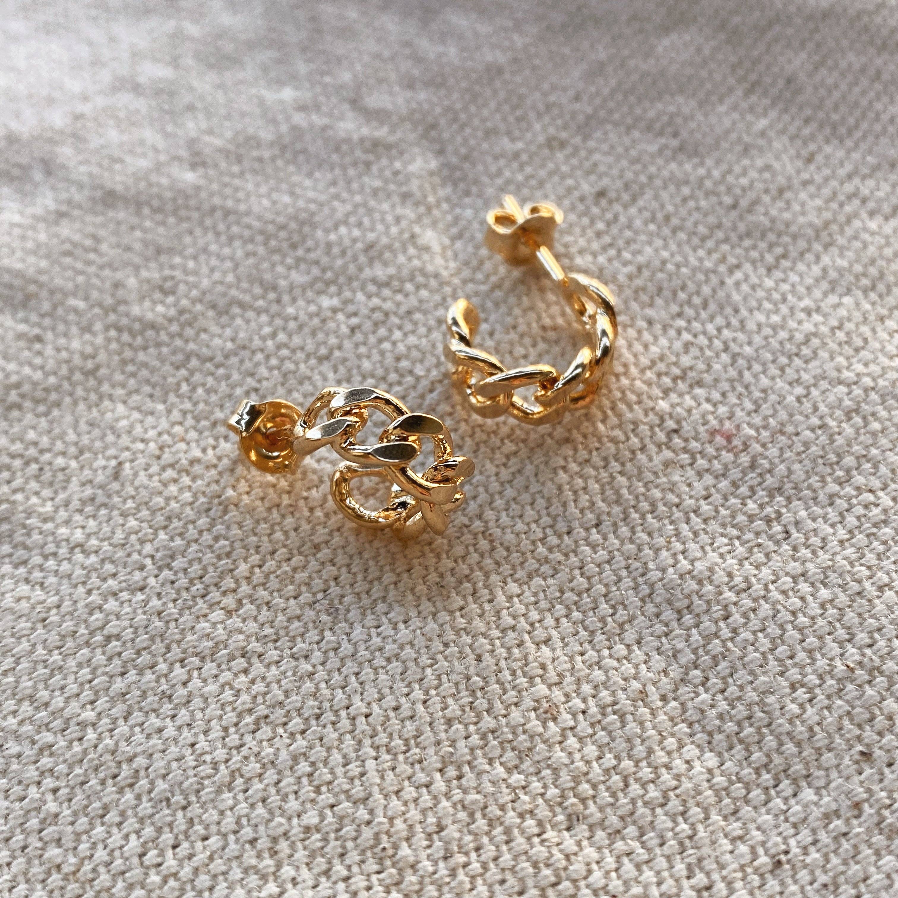 Petite C-hoop uhani s kubansko verigo • 18k Gold Filled