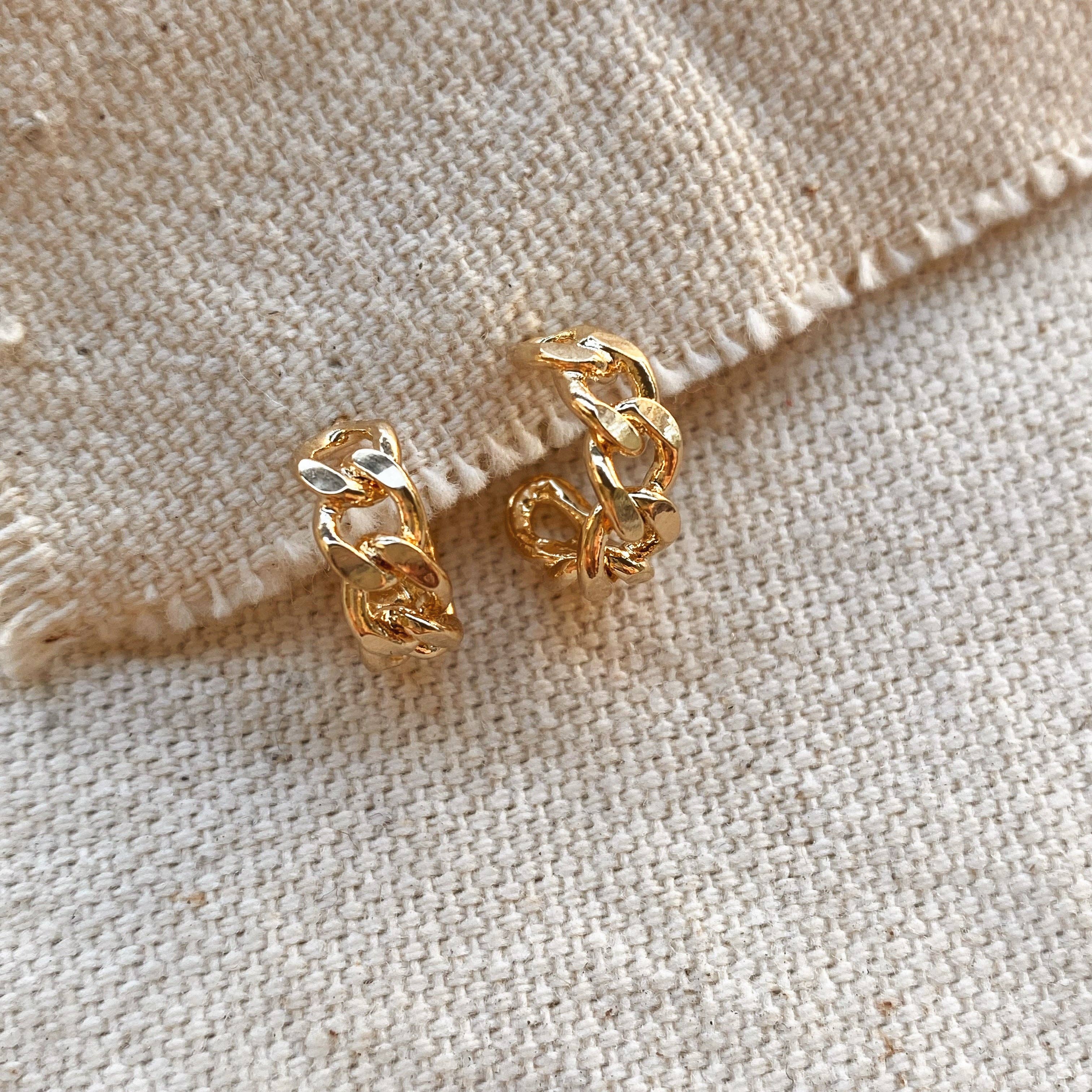 Petite C-hoop uhani s kubansko verigo • 18k Gold Filled